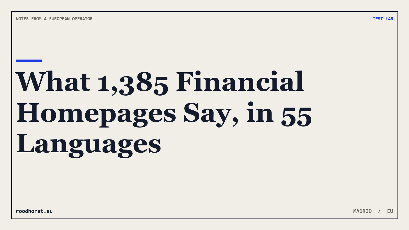 What 1,385 Financial Homepages Say, in 55 Languages